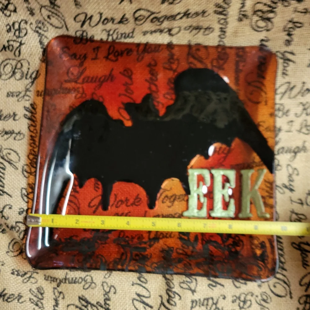 Halloween orange glass 10 × 10 square platter EEK with bat